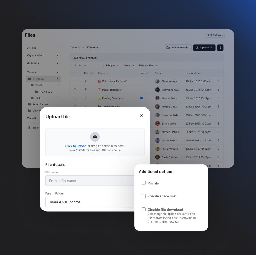 Teamworks Hub Files, Forms, and Media